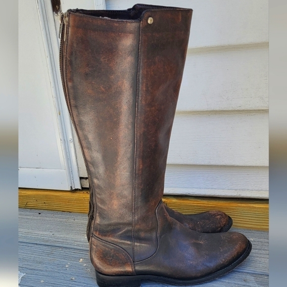 Frye Knee High Leather Back Zip Distressed Riding Boot - Picture 9 of 14